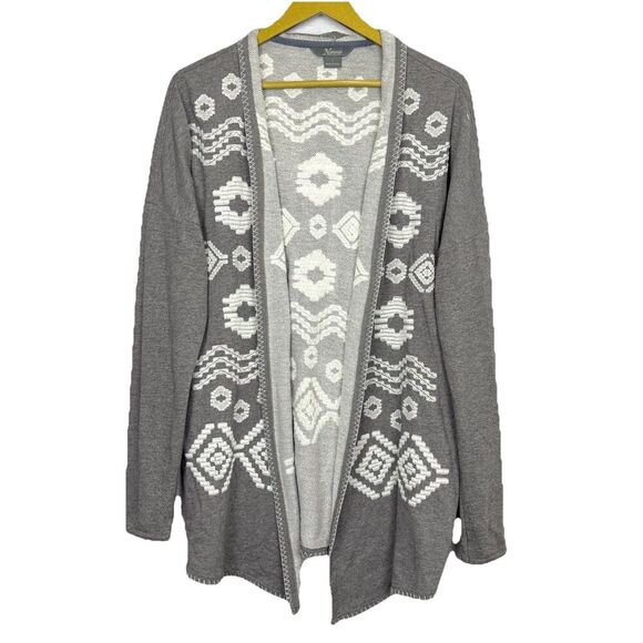 Natural Reflection Embroidered Open Front Cardigan Size L Gray Aztec Boho Beach - Picture 1 of 6